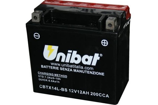 BATTERIA MOTO UNIBAT CBTX14LBS 12 Ah 200 CCA 150x87x145 mm