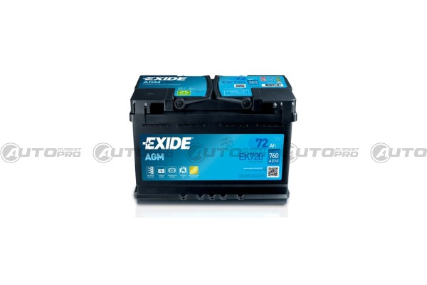 BATTERIA AUTO EXIDE EK720 AGM 72Ah 760 A 12V 278 175x190mm POLO DX 3661024037907 - 3