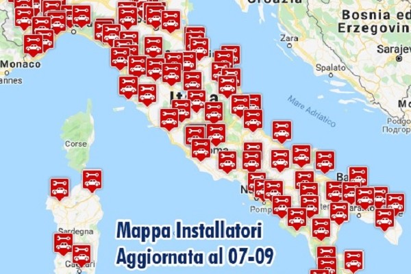 MAPPA SERVIZIO INSTALLAZIONE - Officine disponibili al servizio installazione!